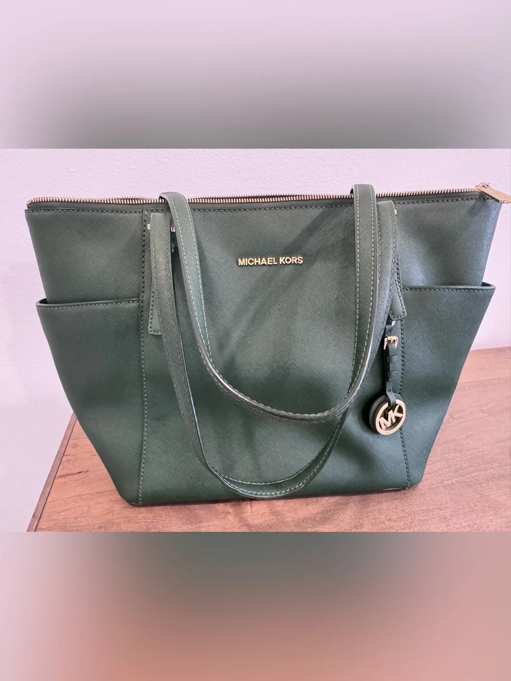 Michael Kors Forest Green Saffiano Leather Tote with Matching Wallet
